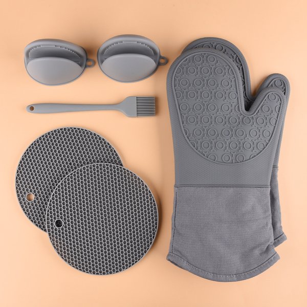 Gants de cuisson en Silicone pour micro-ondes, 7 pièces/ensemble, isolation thermique, gant de four, support de Pot, tampon de grillades antidérapant, Clip à main pour la cuisine