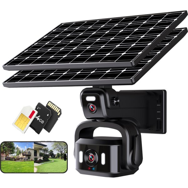 Neye 8MP 4K Solarbetriebene 4G-Kamera mit Doppellinse, binokulare Outdoor-Regenfestkamera, PIR-Bewegungsmelder, intelligente Kamera mit extrem langer Lebensdauer.