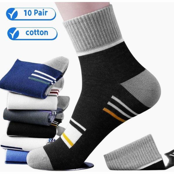 10 Pairs Men'S Socks Fashion Casual Striped Wear-Resistant Breathable Sports Socks Big Size Business Socks For Men