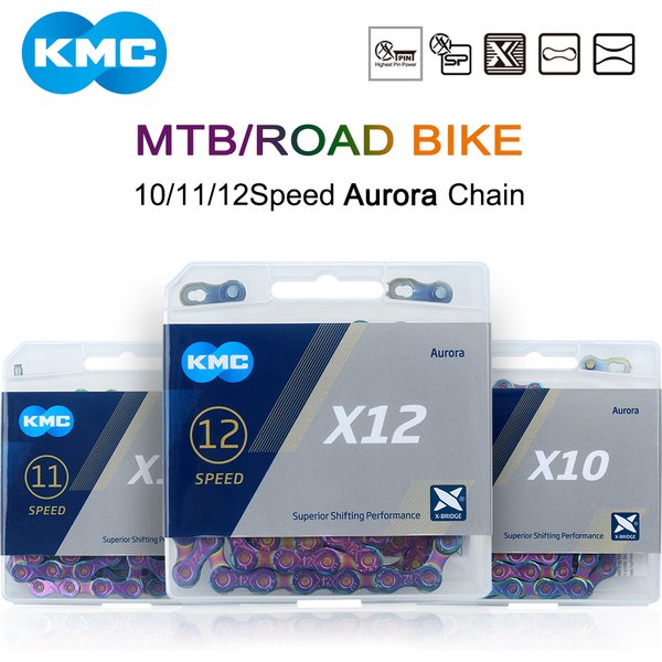 KMC X10 X11 X12 Bicycle Chain Road Mountain Bike 10/11/12Speed Bicycle Aurora Chain Compatible for SHIMANO Chain with Links Lock