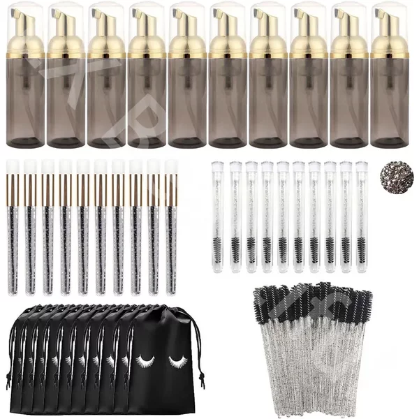 Eyelash Shampoo Cleaning Tools Include 60ML Empty Bottle Foam Dispenser Eyelash Brush Storage Bag Cleaning Nose Brush Eyelash