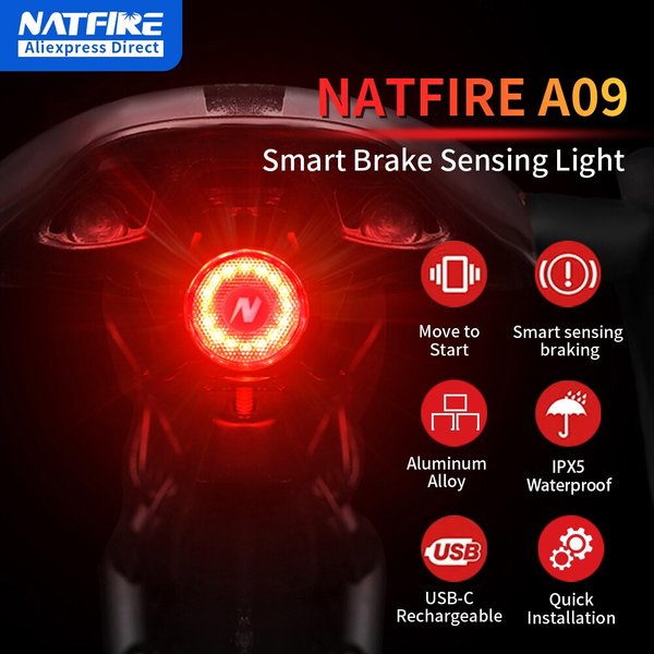 NATFIRE A09 Fahrrad Smart Auto Bremse Sensing Licht Wasserdichte USB C Lade LED Radfahren Rücklicht Fahrrad Rücklicht Zubehör