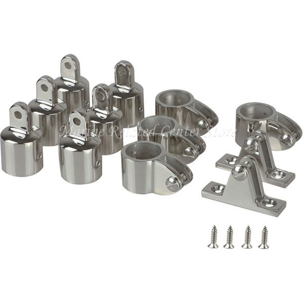 12PCS Boot Zubehör Universal 3-Bogen Bimini Top 316 Edelstahl Marine Hardware Set Deck Scharnier Backe Slide auge Ende Fitting