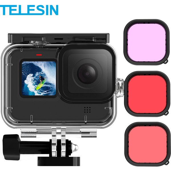 TELESIN 45M Waterproof Case For GoPro 12 11 10 9 Tempered Glass Lens Diving Housing Cover Lens Filter for GoPro Hero 12 11 10 9