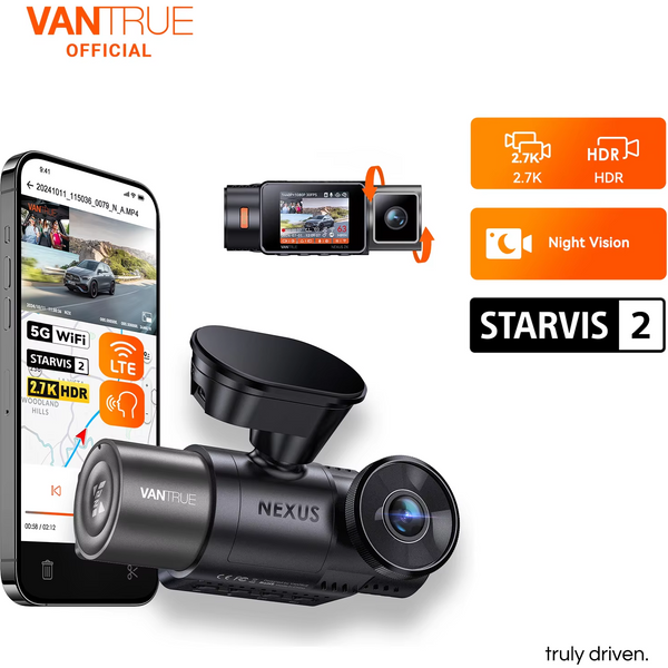 Vantrue N2X 2.7K HDR Dashcam für vorne und innen, 5G WiFi Dual-Dashcam mit IR-Nachtsicht, STARVIS 2, Sprachsteuerung, 60FPS, GPS
