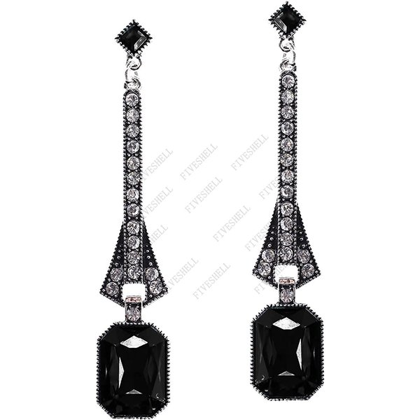 Boucles d'oreilles en strass noir jais pour femmes, bijoux en perles Extra longues, Style ancien des années 1920, Art déco