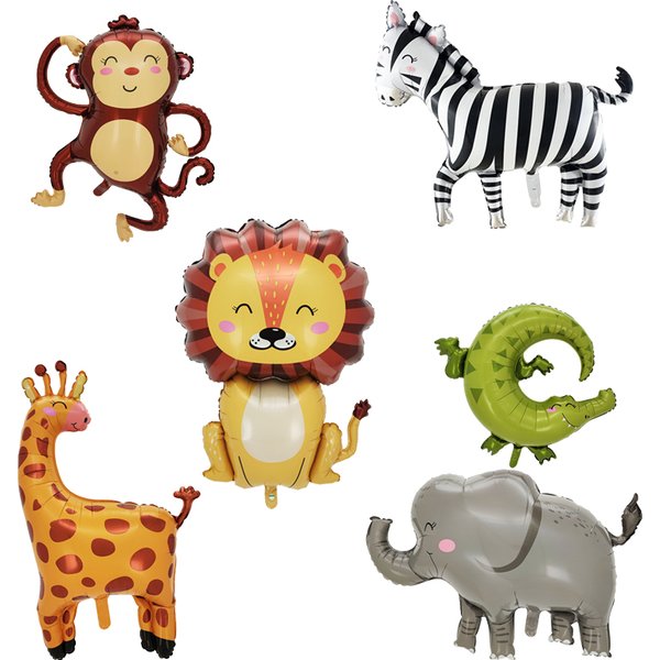 Grands ballons en aluminium animaux, singe, Lion, zèbre, éléphant, girafe, Crocodile, décorations de fête d'anniversaire pour enfants