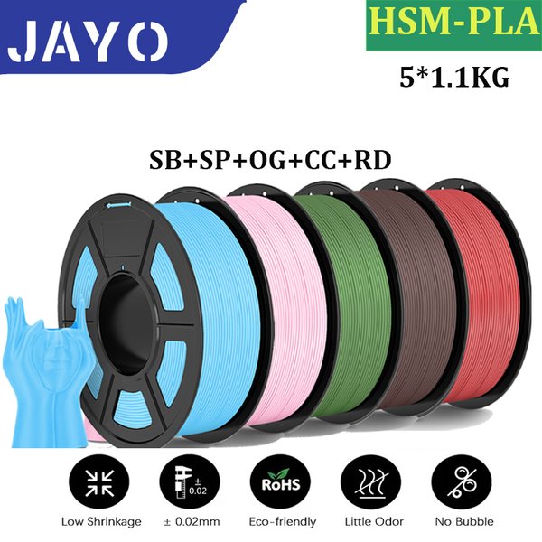 JAYO High Speed Matte PLA 5 Rollen 3D-Druckerfilamente 1,75 mm gemischte Farben, keine Blasenfreies FDM-3D-Druckermaterial für den 3D-Druck