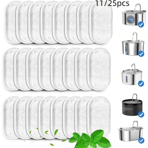 Filtres de remplacement pour fontaine à eau pour animaux de compagnie, charbon actif pour chat et chien, plusieurs modèles, eau potable propre, 11/25 pièces