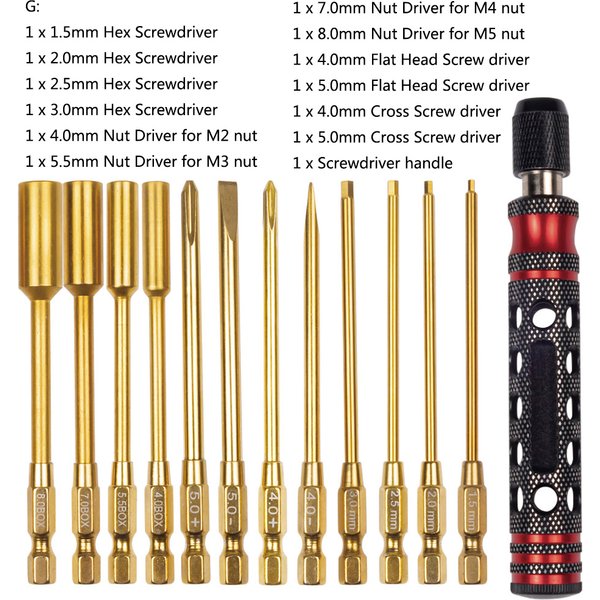 Tournevis hexagonal 4 en 1, 1.5 2.0 2.5 3.0mm, clé Allen à changement rapide, vis hexagonales, outil pour voiture RC 1/8 1/10 SCX10 TRX4 bateaux