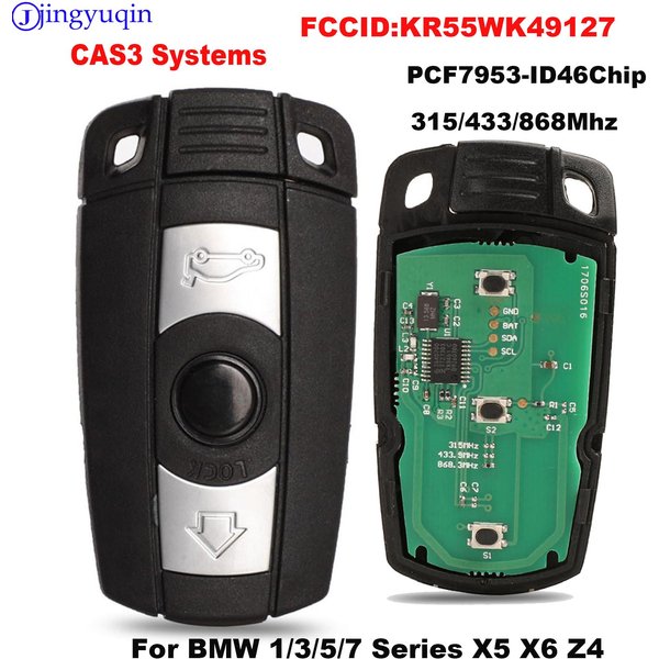 Jingyuqin – clé intelligente à distance de voiture, 315/433/868Mhz, pour BMW série 1/3/5/7 X5 X6 Z4 CAS3, systèmes KR55WK49127, puce PCF7953/ID46