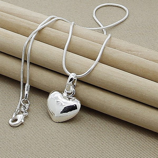 Collier en forme de cœur solide couleur argent, chaîne serpent de 18 à 30 pouces pour femmes et filles, breloque de mariage, bijoux de luxe à la mode, offre spéciale