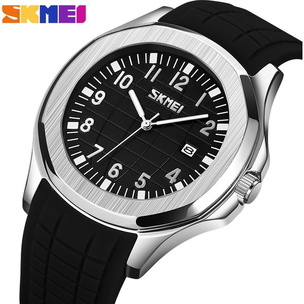 Montres-bracelets à quartz SKMEI, marque haut de gamme, bracelet en cuir, montres sportives décontractées pour hommes, étanches, avec date, montre pour homme.