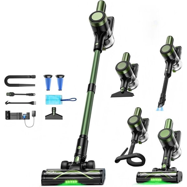 Akku-Staubsauger, leistungsstarker 58-kPa-Stielstaubsauger mit 55 Minuten Laufzeit, selbststehendes Design und LED-Lichtbürste, 10-in-1-Leichtgewichtstaubsauger für Tierhaare, Teppich, Hartholzböden