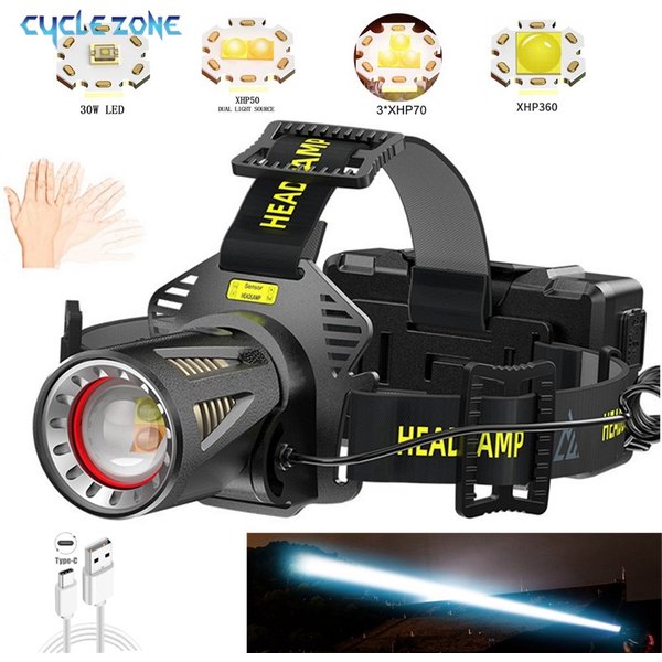 CYCLEZONE USB Rechargeable Headlamps H6 LED Waterproof 18650 Battery Torch Fishing Outdoor Camping Lantern Sensor Headlight