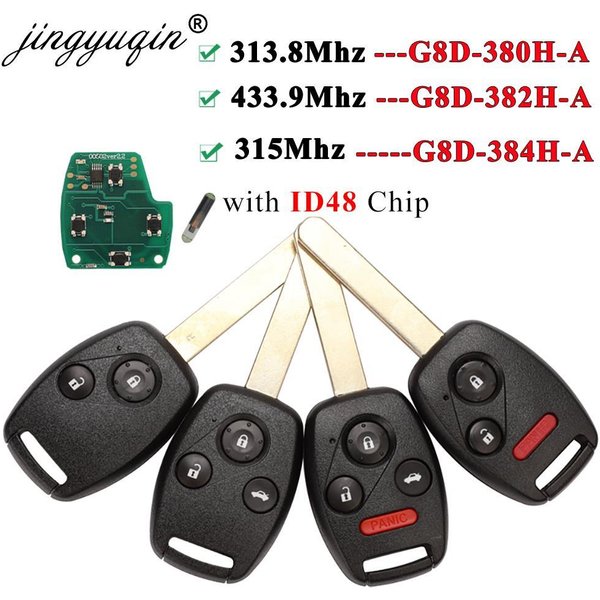 Jingyuqin G8D-380H-A /382H /384H 313.8/315/433MHz ID48 clé à distance pour Honda Accord CRV HRV Fit City Jazz Odyssey navette Civic