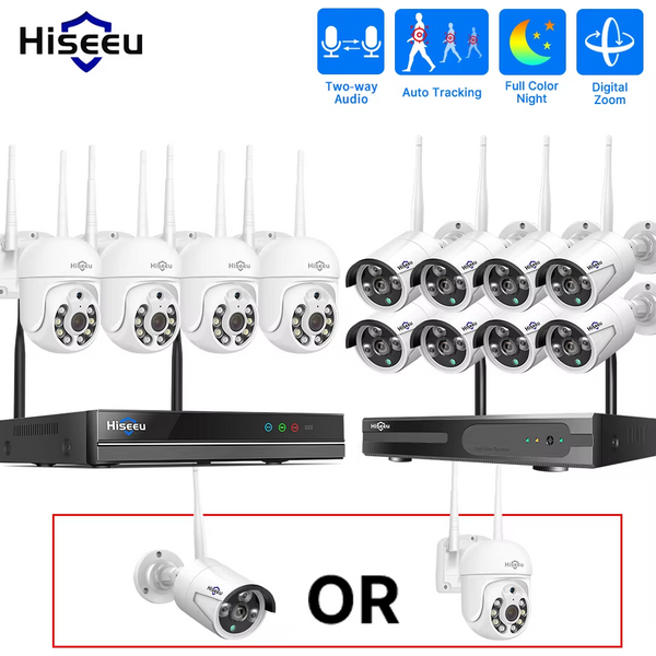 Hiseeu H.265+ 10CH NVR Drahtloses CCTV-Außenkamera-Überwachungssystem 3/5MP WIFI PTZ IP-Kamera-Set Sicherheits-Bullet-Kamera-Kit