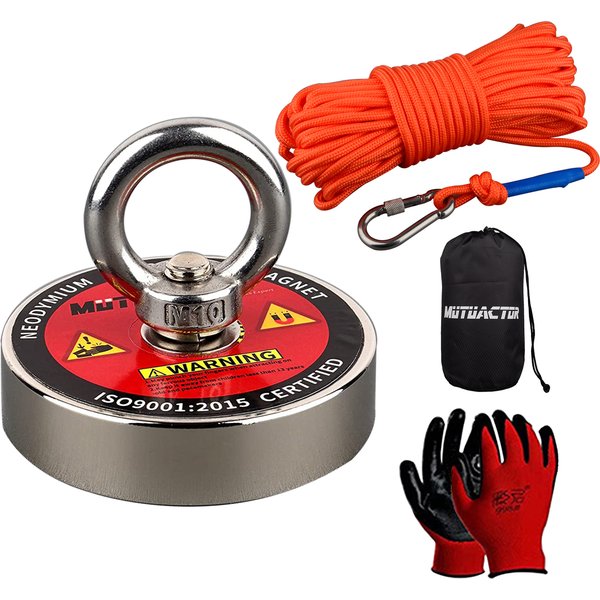 Kit d'aimant de pêche puissant, 150KG/220KG, gants de corde robustes de 49 pieds, mousqueton de verrouillage, frein-filetage
