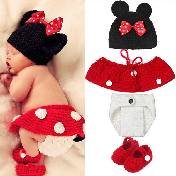 4PCS Tier Stil Baby Häkeln Halloween Kostüm Neugeborenen Fotografie Requisiten Handgemachte Stricken Mickey Outfit Schläfrige Eule Frosch Baby Geschenk