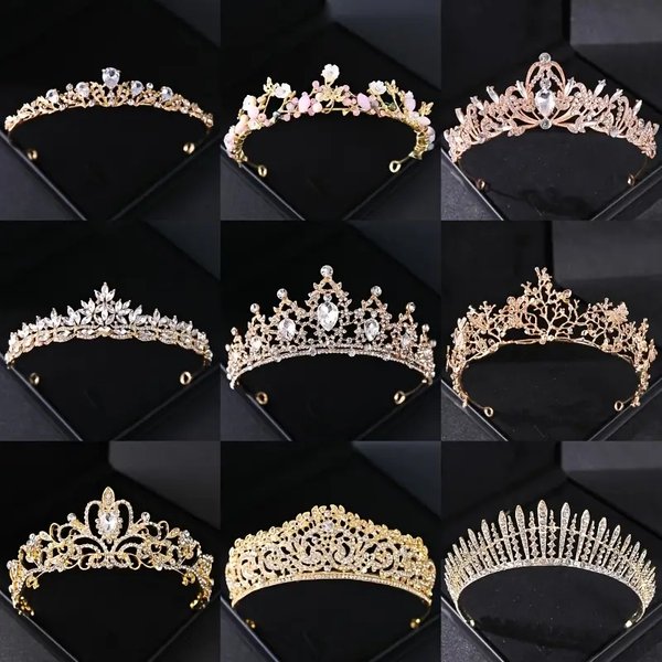 Gold Color Crystal Rhinestone Bridal Tiara Elegant Popular Wedding Hair Accessories For Bride Birthday Crown gift