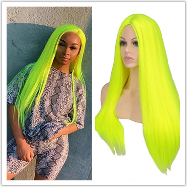 Women's Long Straight Wig Hair Synthetic Natural Cosplay Party Neon Green Heat Resistant Daily Natural HairlineWigs