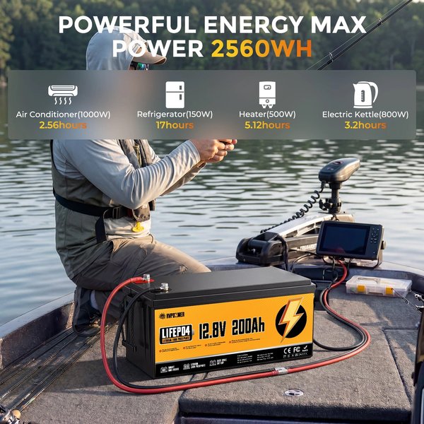 RVPOZWER LiFePO4 Lithium-Batterie 12V 100Ah 200Ah 1280WH 2560WH mit integriertem 200A BMS, 25000 Zyklen für Wohnmobile, Boote, tragbar und wiederaufladbar