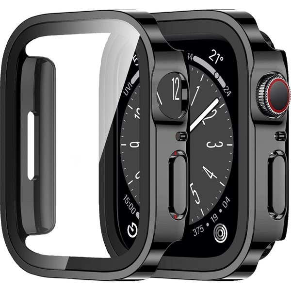 Glass+Case For Apple Watch 7 8 45mm 41mm 49mm 44mm 40mm Straight Edge Screen Protector Cover Case iWatch 4 5 SE 6 7 8 Ultra 49mm