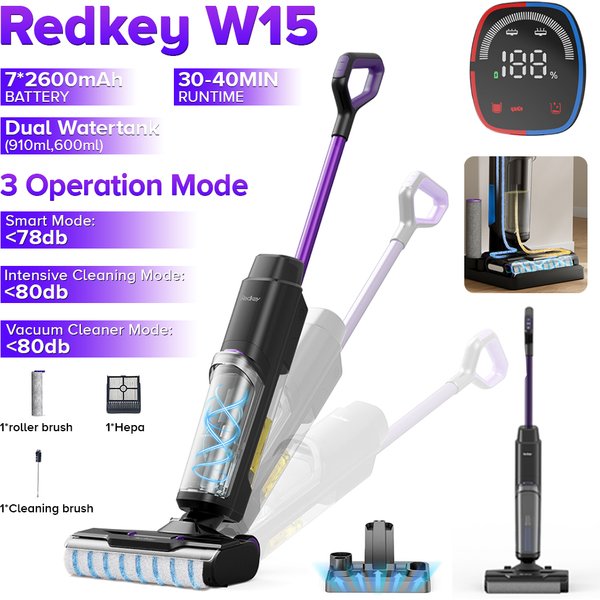 Redkey W15 All-in-One Akku Nass- & Trockensauger 23000 Pa Saugkraft Bodenreiniger für Hartnäckige Verschmutzungen auf Hartböden