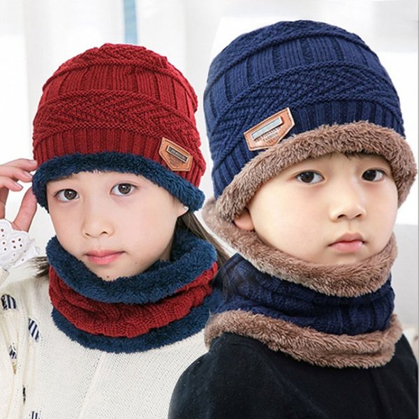 Kids Winter Beanie Hat Scarf Set Fleece Lined Hat Woolen Scarf Warm Knit Thick Hat For Boys And Girls Hat Scarf Set