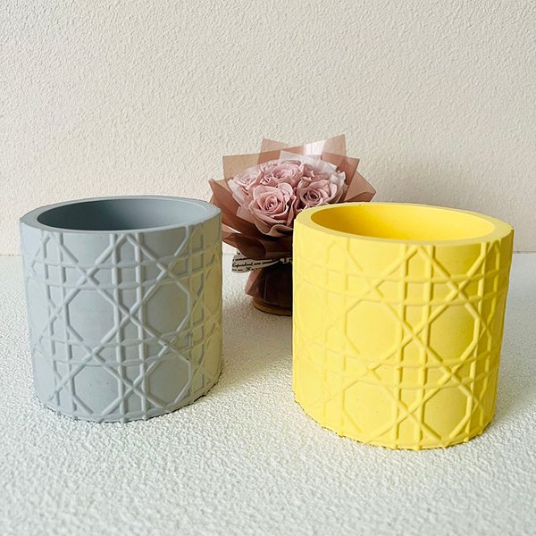 Moule de Pot de fleur en béton à motif de grille, ciment rond Simple, Pot de plante succulente, moule en Silicone, porte-stylo en gypse, moule de navire de bougie