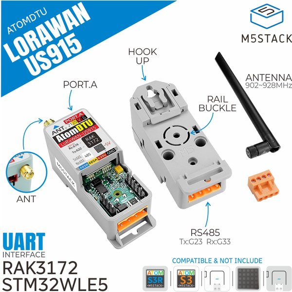 M5Stack Offizielle Atomic DTU LoRaWAN-Basis – US915/EU868 (STM32WLE5CC)