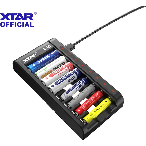 Chargeur de batterie XTAR L8 1,5 V Li-ion 1,2 V Ni-MH AA/AAA QC3.0 18 W Chargeur rapide intelligent Adaptateur portable rechargeable