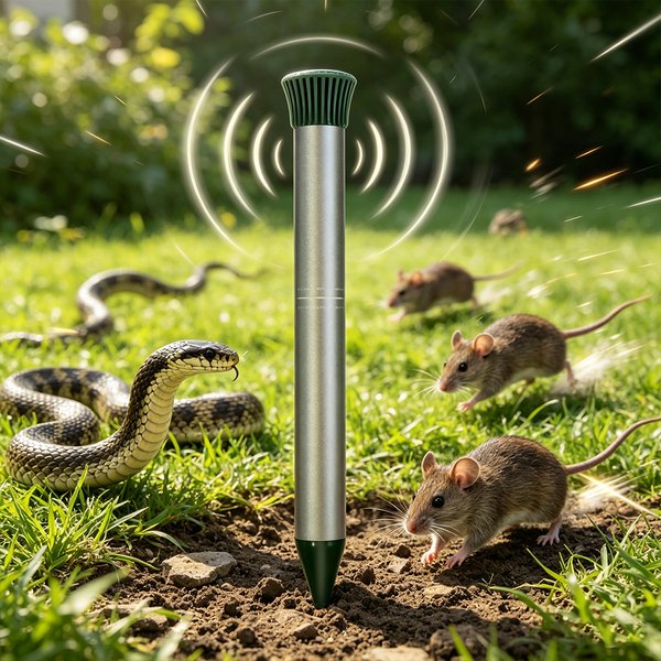 Ultraschall-Vibrationsvertreiber für den Außenbereich, wasserdicht, gegen Schlangen, Mäuse und Nagetiere, für Rasen, Bauernhof, Garten.
