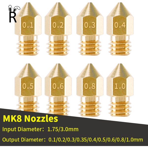 Accessoires d'imprimante 3D buse MK8 en laiton 0.1mm-1.0mm pour 1.75/3.0MM fournitures CR10 CR10S Ender-3 tête d'extrudeuse buse d'imprimante 3D