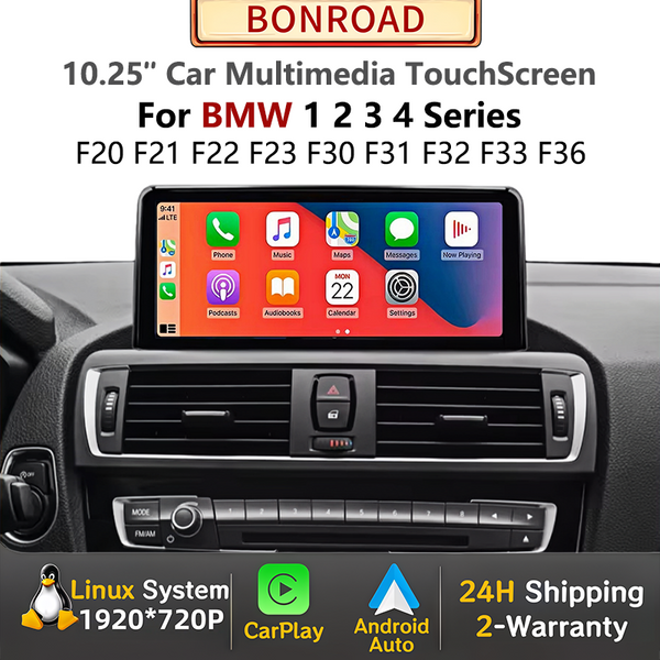 Bonroad 10.25" Wireless CarPlay Android Auto Linux Multimedia Screen For BMW 1 2 3 4 Series F20 F21 F23 F30 F31 F32 F33 F34 F36