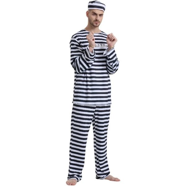 Nouveau Costume d'Halloween de Prisonnier Adulte pour Femme et Homme, Combinaison de Détenu, Tenue de Criminel, Chemise et Pantalon