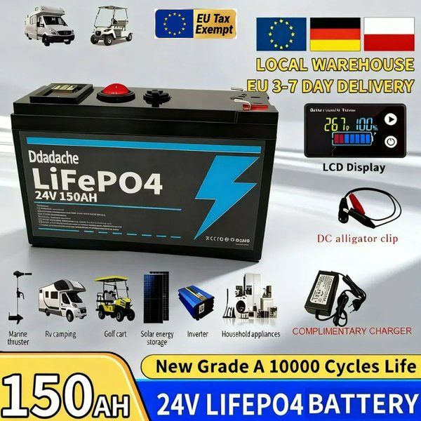 24V Batterie 150Ah 18650 Lithium-Batteriepack Wiederaufladbare Batterie für Solarenergie Elektrofahrzeugbatterie + 25,2V 2A Ladegerät