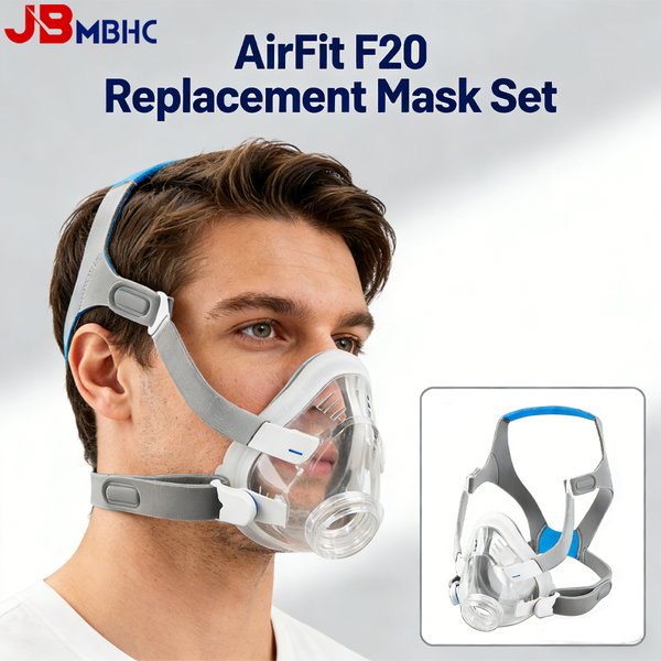 Masque F20 tout-en-un, kit de masque AirFit F20 avec coussin en mousse à mémoire de forme, comprend un couvre-chef, un cadre, des clips et des fournitures essentielles de remplacement