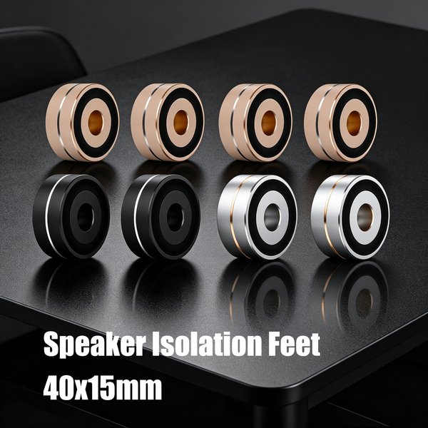 40x15mm CNC Machined Solid Aluminum Audio Equipment Turntable Speaker Isolation Feet with Non-Slip Rubber Rings for Speakers
