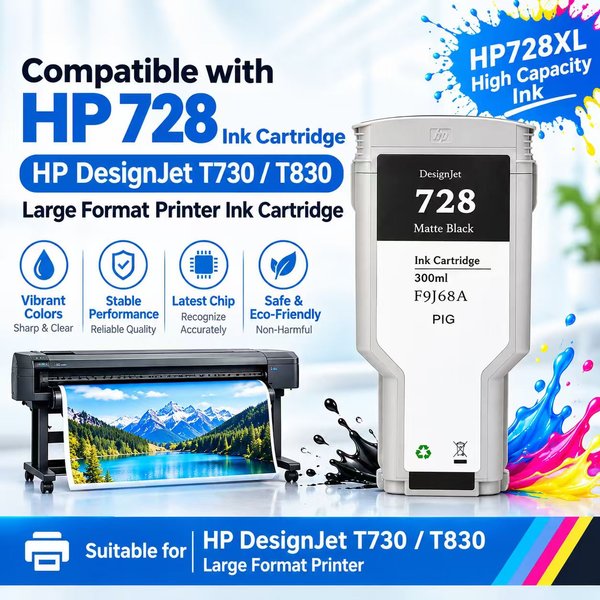 Compatible HP728 300ml F9J68A F9J67A Advanced Ink Jet Cartridge for HP Designjet T730 T830 Printer HP728 300ml