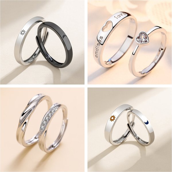 Bagues de Couple simples, couleur argent, soleil et lune, anneau ouvert réglable pour femmes et hommes, bijoux à la mode, cadeaux de mariage, nouvelle collection