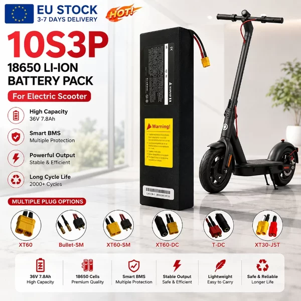 Batterie 36V / Batterie 10S3P / Batterie Lithium 18650 / Batterie de scooter 7,8Ah / BMS intégré / Batterie rechargeable / Batterie de scooter électrique / Batterie de vélo électrique