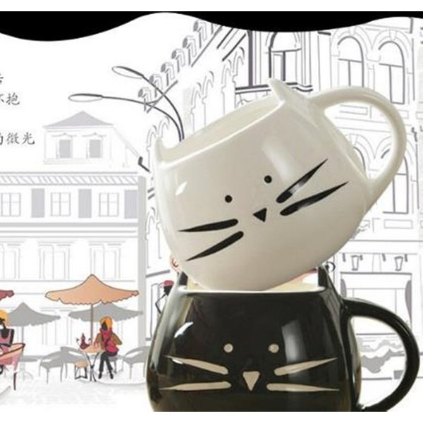 Ceramic Cute Cat Mugs With Spoon Coffee Tea Milk Animal Cups With Handle 400ml Drinkware Nice Gifts