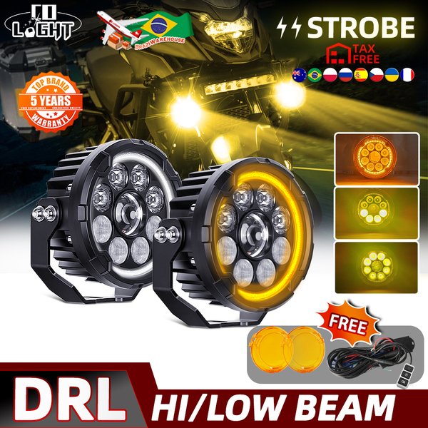 CO LIGHT 5 Zoll Motorradscheinwerfer Weiß Gelb Fernlicht Abblendlicht LED Arbeitsfrontlicht Motorrad Nebelscheinwerfer Roller Wasserdicht