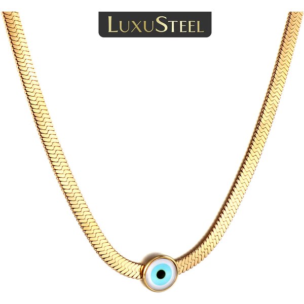 LUXUSTEEL New Trend Evil Eyes Charms Snake Chain for Women Stainless Steel Herringbone Necklace Vintage Choker Jewelry Gifts