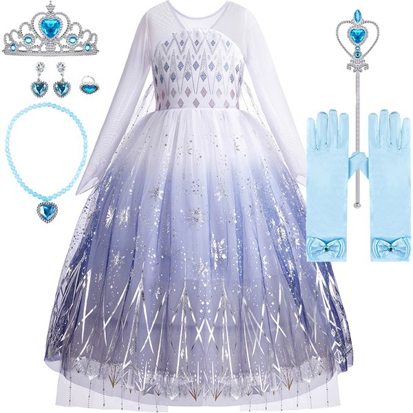 Kids Snow Queen Dress Girls Elsa Cosplay Christmas Wing Cloak Fantasy Children Carnival White Disguise Princess Costume 3-10T