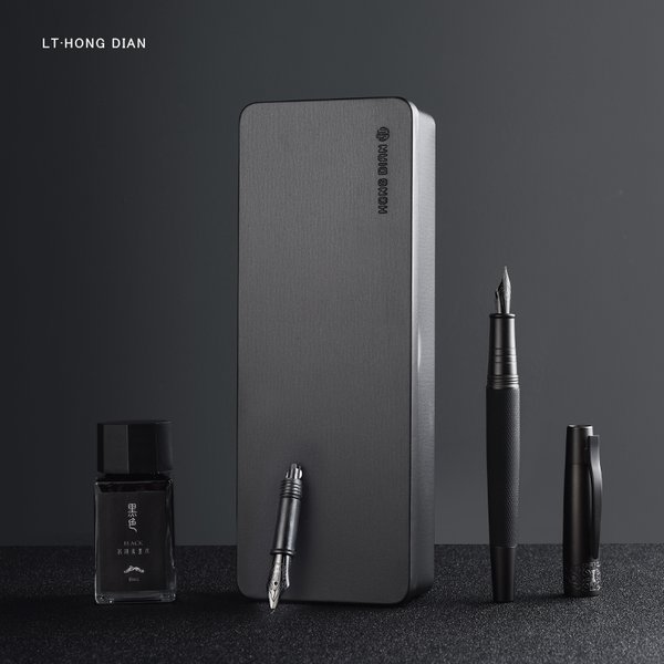 LT Hongdian 6013 stylo plume en métal noir titane noir hommes d'affaires EF/F/plume incurvée stylo rotatif capuchon bureau cadeau stylo à encre