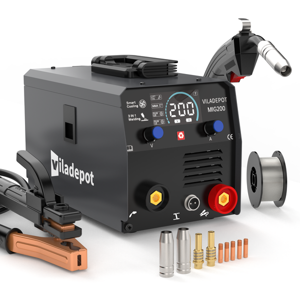 Viladepot 3 in 1 No Gas MIG-Schweißgerät MIG/MMA/Lift WIG MIG200 Halbautomatisches Schweißgerät mit gaslosem Flussmitteldraht