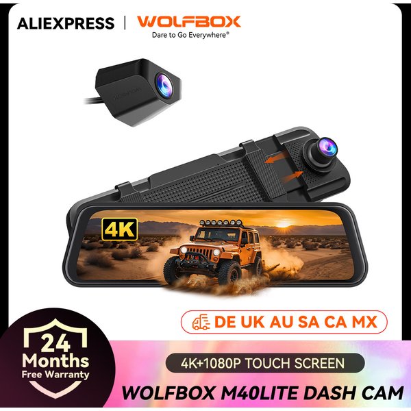 WOLFBOX M40lite Dashcam 4K+1080P 10-Zoll-Rückspiegelkamera Videorekorder Vorder- und Rück-Dashcam