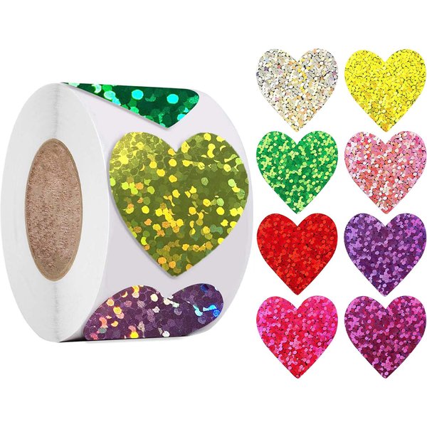 100-500pcs Holographic Color Heart Stickers for Wall Crafts Classroom Teachers Supplies for Kids Reward Foil Star Label Stickers
